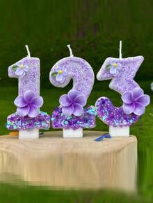 紫色花朵数字创意生日蜡烛0-9数字生日蜡烛/生日蛋糕装饰/适合儿童女孩/女士/母亲生日蛋糕礼物装饰,高顶礼帽装饰/生日,圣诞场景,母亲节,毕业季场景装饰 - 紫色 - 查看 3
