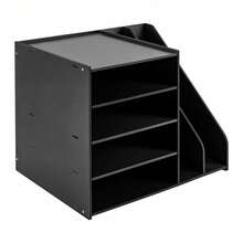 kangten 4 Tier+ 2 Slot Desktop File Organizer Document Mail Sorter PVC Magazine Storage Rack Office Storage Holder - Black - View 6