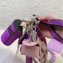 15pcs Keychain Accessories Set, Includes Decorated Bottle, Card Case, Pendant, Rhinestone Perfume Bottle, Heart-Shaped, Tassels, Solid Color Boho Style Car Accessories Bag Charm