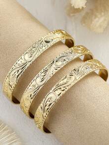 Size7-10 1pc 10MM Hawaiian Heritage Copper Bangle, Scroll Design Bracelet, Beach Jewelry, Island Style Jewelry, Stackable - Gold - View 8