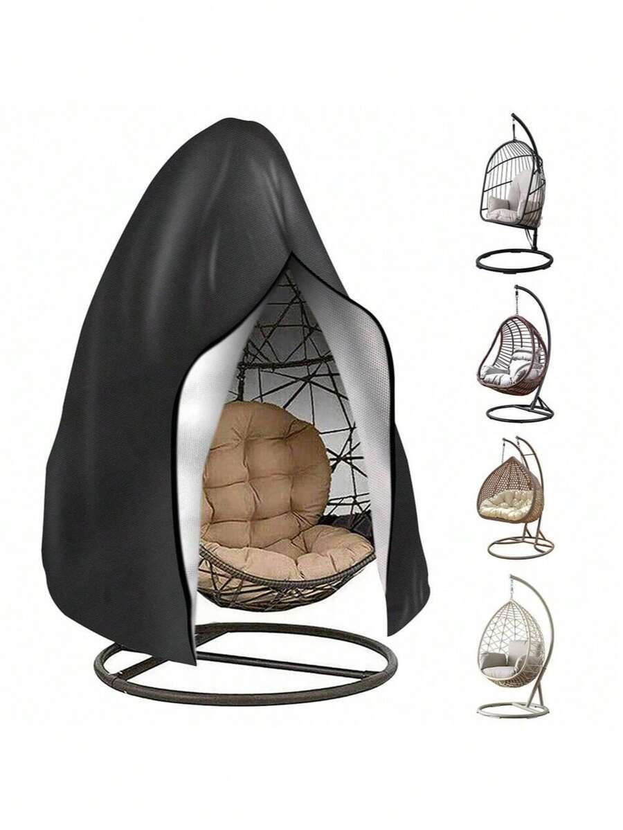 1pc Egg-Shaped Patio Hanging Egg Chair Cover, 210D Oxford Fabric Waterproof Dustproof Outdoor Swing Egg Chair Protective Cover For Balcony, Garden, Lawn, Furniture Accessories, 115x190cm/230x200cm,Kitchen Decor,Household Items,Mother's Day Gift,Bedroom Decor,Garden,Kitchen Decor,Summer,Beach,Travel Essentials,Room Decor,Squishy,Graduation - Black - View 1