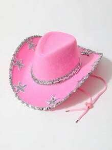 1 Stück Damen Cowboy Sonnenhut, leichter Stoff mit Pailletten-Seestern-Dekor, geeignet für Outdoor-Sonnenschutz, Strand, Western-Themen-Events, Partys, Rollenspiele, Abschluss, Maskeraden, Festivals, Hochzeiten, Geburtstage, Musikfestivals, Alltagsmode