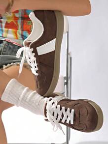 2025春秋季德国训练休闲帆布女鞋，百搭户外白色运动鞋 - 棕色 - 查看 1