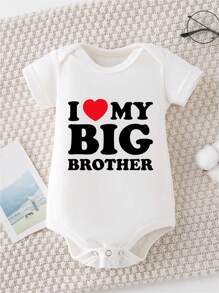 AYJK7 I LOVE MY BIG BROTHER And Red Heart Print Casual Comfortable Short Sleeve Baby Romper Funny Newborn Boys Clothes 100% Cotton Triangle Jumpsuit - 白色 - 查看 3