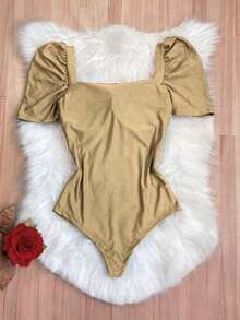 Women's Bodysuit Puffed Sleeve Suplex Moda Super Shipping!! - Beige - Ver 2