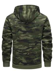 Men's Autumn/Winter Casual Hooded Camouflage Sweatshirt, Long Sleeve Top - Army Green - View 3