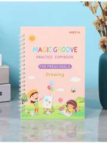 4 Children's Exercise Books, Matte Finish, Plain Weave, Hard Pen Groove Copybook, Suitable For Preschool Children, Magic Practice For Children Aged 3-6, Letter And Number Writing Guide School Supplies, Back To School