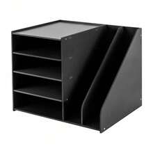 kangten 4 Tier+ 2 Slot Desktop File Organizer Document Mail Sorter PVC Magazine Storage Rack Office Storage Holder - Black - View 3