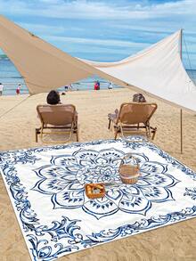 1 件全新户外防水防沙数码印花野餐垫/沙滩巾，时尚清新设计，适合露营和野餐 - 彩色 - 查看 6