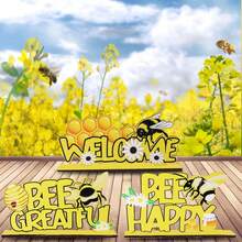 Wooden Table Decorations Independence Day Harvest Bee Festival Bee Letter Window Decorations Cartoon Ornaments Creative Desktop Dress Up,Welcome Letter Signs Wooden Table Centerpieces, Bee Themed Party Supplies Home Table Decorations For Decorating Your Tiered Trays, Kitchen, Tables, Shelves, Window Sills, Or Any Bee-Themed Area Of Your Home - Yellow - View 4