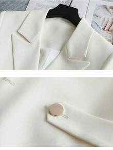 Women's Elegant Double Breasted Long Straight Blazer - Kem - Xem 4