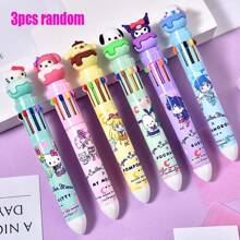 Sanrio 6pcs Sanrio 10-Color Ballpoint Pens, Multi-Color Push Button Pens, Markers, Cartoon Cute Colorful Pens, Student Writing Gel Pens, School & Office Supplies, Student Stationery Highlighters, Back To School Supplies