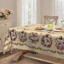 1 pieza Mantel de Pascua de primavera, con estampado de cordero y flores, en estilo rústico vintage, disponible en tamaños redondo y rectangular, adecuado para primavera/verano, hogar, cocina, comedor, patio, uso interior/exterior para las festividades de Pascua, es una gran idea de regalo