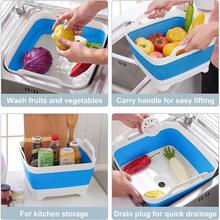 New 2.4 Gal(9L) Collapsible Dish Basin  Drain Plug, Space Saving Outdoor Multiuse Foldable Sink Tub, Dishpan,  Storage Tray For Camping, Vegetable Washing, RV (Sky Blue)