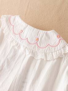 青少年女孩' 有领棉质长袖衬衫，轻盈休闲学院风，秋季 - 白色 - 查看 6