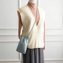 1pc Casual Drawstring Bag Style Women Crossbody Bag Candy Color Lady Mini Bucket Bag For Mobile Phone Female Shoulder Purse Wallet