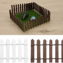 1pc Mini Wooden Fence Set, In Coffee And White Color Options - , Smooth Edged Decor For Fairy Gardens And Miniature Scenes, 36.6 Inches * 1.96 Inches, With Metal Wire Details, Outdoor Fence Decoration