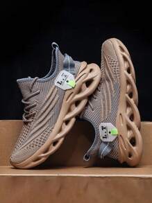 Men's Breathable Lightweight Mesh Hollow Openwork Sole Sneakers, New Style Summer Mesh Shoes, Soft & Comfy Mesh Shoes, Outdoor Sports Shoes, Asymmetrical Pattern, Plus Size ,Gym