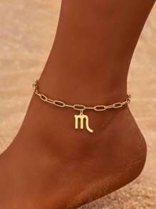 1pc Fashionable Beach Style Stainless Steel Women's Twelve Zodiac Anklet Chain Suitable For Summer Vacation Outdoor Foot Jewelry
