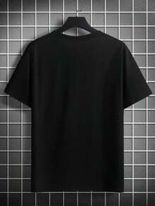 Manfinity Homme Men's Summer Casual Short Sleeve T-Shirt With Letter Print, Round Neck - 黑色 - 查看 8