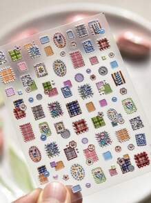 1pc Button Floral Print Nail Art Charm Nail Sticker Cloth Morning Glory Character Pattern Line Glue Nail Art Sticker Nail Art Sticker DIY