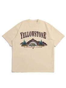 Men Mountain & Letter Graphic Drop Shoulder Tee