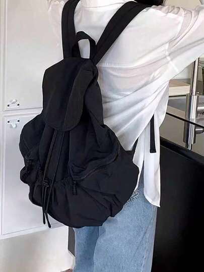 2025 New Large Capacity Drawstring Pleated Casual Ba Ckpack, Practical Student Book Bag For Women, Availab Le In Multiple Colors, Washed Nylon Fabric, School Backpack, Backpack For School, Back To School Backpack, Back To School Bags, Lightweight, Portable, Foldable, Classic Casual, Suitable For Teen Girls Women College Students, Perfect For Back To School, First Day Of School, Outdoors, Travel, Outings, Stadium, Sports