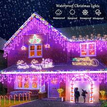 Luces de Navidad moradas para exteriores, Luces de carámbano de 33ft 400 LED con modos de parpadeo, con temporizador, conectables, cable transparente, luces de árbol para patio, casa, interiores y decoración navideña - Multicolor - Ver 6