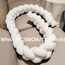 AIBOYING 1 件白色婴儿床保险杠，手工编织长扭结球形编织柔软保护婴儿床内衬 - 白色 - 查看 12