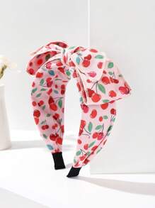 1 Peça Faixa de Cabelo com Laço e Estampa de Cereja em Tecido com Bordas Largas, Acessórios de Laço, Faixa de Cabelo para Mulheres, Acessórios para Cabelo