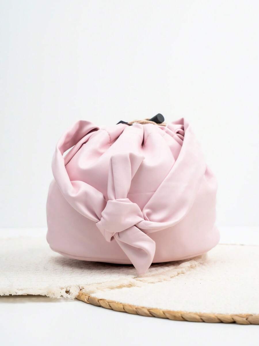 Knot Detail Drawstring Bucket Bag - L-Pink - View 1