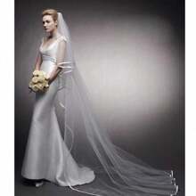 1 Stück Brautschleier mit Satin-Saum und Kamm, geeignet für Hochzeit, Hochzeitskleid Zubehör, Fotografie Requisite