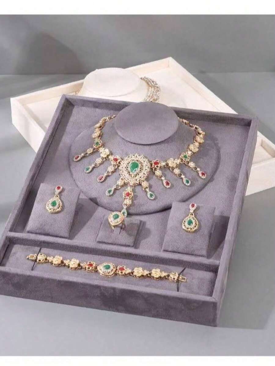 1pc Single Jewelry Display Tray, Designed For Displaying Ultra-Thin Rings, Bracelets, Necklaces And Earrings, Equipped With A Set Of White Hanging Display Stands, Suitable For Jewelry And Gold Display And Storage - Multicolor - View 1