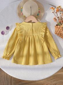 Blusa delgada de manga larga con bordado de flores para niña, para otoño
