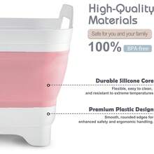 New 2.4 Gal(9L) Collapsible Dish Basin  Drain Plug, Space Saving Outdoor Multiuse Foldable Sink Tub, Dishpan,  Storage Tray For Camping, Vegetable Washing, RV (Pink)