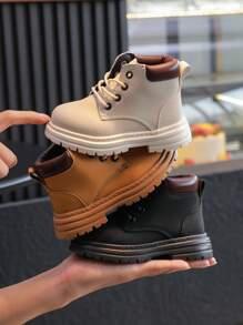 1 par de botas versátiles de moda casual y para exteriores antideslizantes para niños, aptas para otoño/invierno