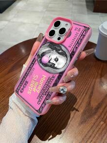 1pc Pink, Money, Quote Pattern Silver Laser Mobile Phone Case, Laser IMD Mobile Phone Case, Suitable For All Models Of Apple Mobile Phone Cases, Can Be Used For Apple 11/12/13/14/15/16/Pro/Plus/Pro Max/16e Mobile Phone Cases - 粉色 - 查看 5