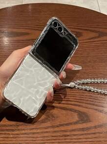 Llavero, Cordón para el cuello Funda de teléfono transparente con efecto de ondas de agua estilo coreano compatible con Samsung Galaxy Z Flip 5, Z Flip6, ZFlip 4, ZFlip 3 5G, Pulsera de cuentas, Cubierta trasera resistente a golpes
