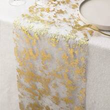 1pc Rose Gold Metallic Glitter Sheer Mesh Table Runner, 28cm X 275cm,Versatile Fabric Table Decor For Wedding, Bridal Shower, Birthday Party, Event