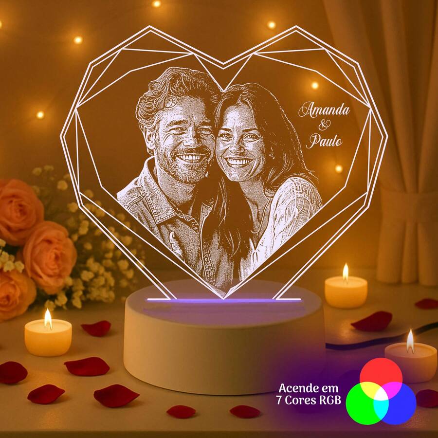 Heart Lamp 7 Colors RGB Geometric Couple's Name - Gift, Decoration, Valentine's Day, Lighting, Lampshade, Mother's Day, Father's Day - 白色 - 查看 1