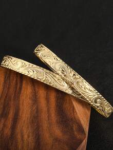 Size7-10 1pc 10MM Hawaiian Heritage Copper Bangle, Scroll Design Bracelet, Beach Jewelry, Island Style Jewelry, Stackable - Gold - View 4