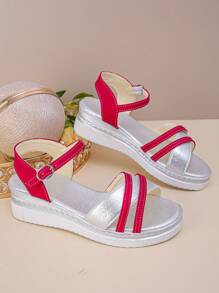 Women's Platform Wedge Sandals, Color Blocking Strap Design, Suitable For Beach, Wedding, Outdoor, Summer