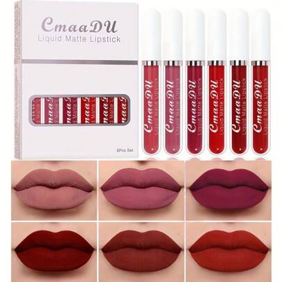 CmaaDu 6pcs Waterproof Liquid Lipstick Set - Nude, Dark Brown & Matte Red Shades | 24-Hour Long-Lasting Lip Gloss | Music Festival Ready | Suitable For All Skin Types