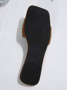 全新加大码奢华防滑方头珍珠时尚百搭沙滩度假女式穆勒凉鞋