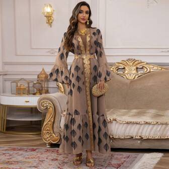 Abaya Fashion Dress Middle East Arab Dubai Robe Mesh Embroidery Set Women's Robe