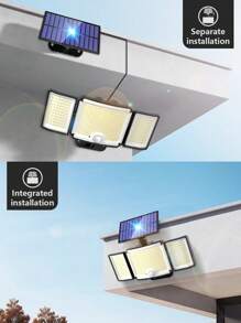 1 Pc - 346LED Solar Outdoor Light, Motion Sensor, Outdoor Solar Light, Solar Spotlight, With Remote Control And 3 Lighting Modes, Pedestrian Lights Off, 3 Solar Floodlights, Courtyard, Garage, Porch, Wall Lights With, 5M Cable Also For Indoor