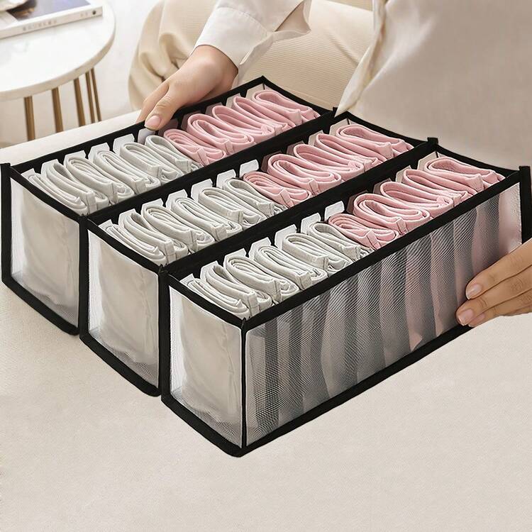 3 件/套 11 槽可折叠内衣抽屉整理盒，用于存放内裤、领带、袜子、毛巾的衣物收纳盒，节省衣柜、梳妆台、卧室、居家、宿舍空间 - 彩色 - 查看 10