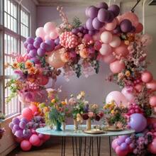 108pcs Colorful Purple, Pink Balloon Flower Wreath Lavender, Lilac Balloons, Different Sizes, Suitable For Baby Shower, Butterfly, Birthday, Wedding, Anniversary Party Decoration