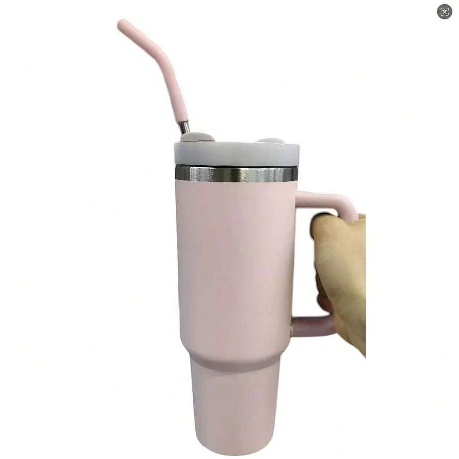 1.2 Liter Thermal Water Bottle With Stainless Steel Straw 1200 Ml Handle And Lid For Travel/Gym - 淡粉紅色 - 查看 1