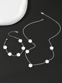 1 套不锈钢男士时尚五叶草手链和项链，适合日常装饰 - 五葉草 - 查看 4